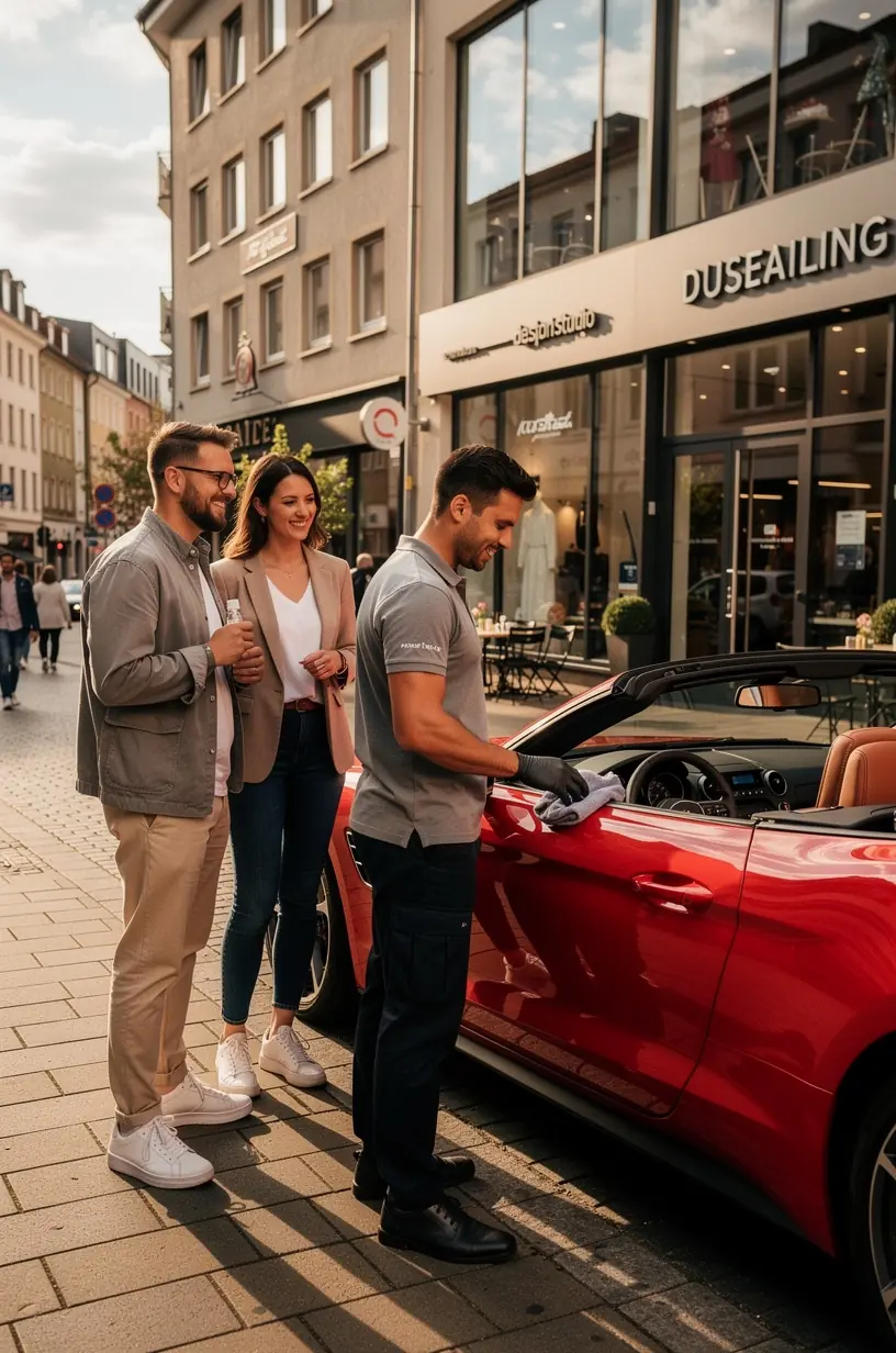 Techniker führt sorgfältige Inspektion der Bremsanlage an einem Premiumfahrzeug durch.